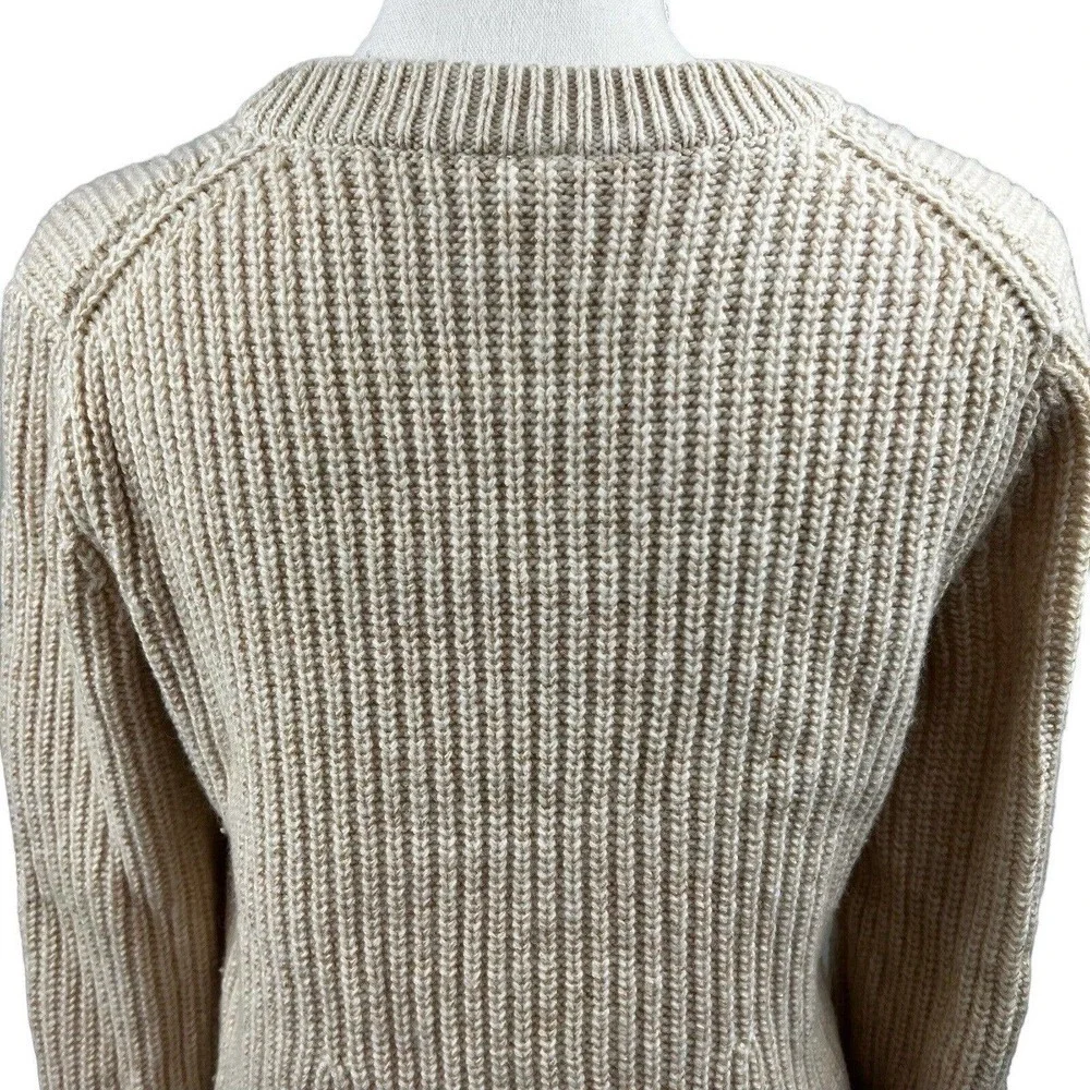 Athleta Cream Sierra Crew Neck Wool Sweater S Chunky Shaker Knit